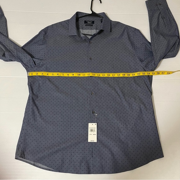 Original Penguin NWT Heritage Slim Fit Long Sleeve Blue Print Size 17 1/2 Shirt - Picture 8 of 9